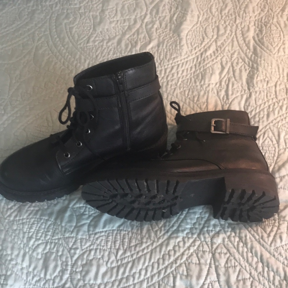 Black leather combat boot